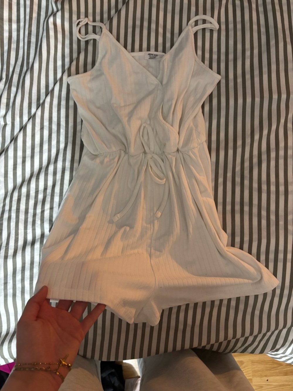 Ardene White Ribbed Tie-Front Mini Romper
